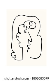 Vector illustration with a profile of a man. Male portrait in one line drawing style. Modern abstract poster