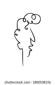 Vector illustration with a profile of a man on white background. Male portrait in one line drawing style. Modern abstract poster