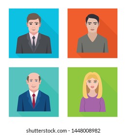 Vector illustration of profile and portrait sign. Set of profile and profession vector icon for stock.