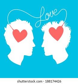 Vector Illustration of  Vector Illustration of Profiles of two men connected by love wire 