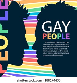 Vector Illustration of Profiles of two men homosexual couple. With place for your text