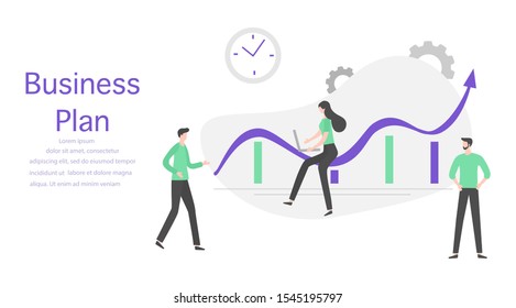 Vector illustration Profit growth planning, financial increase, development People Research, strategy selection, statistics, planning, marketing, study of performance indicators Business plan concept