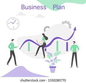 Vector illustration Profit growth planning, financial increase, development People Research, strategy selection, statistics, planning, marketing, study of performance indicators Business plan concept