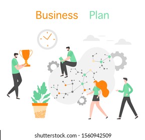 Vector illustration Profit growth planning, financial increase, development People Research, strategy selection, statistics, planning, marketing, study of performance indicators Business plan concept