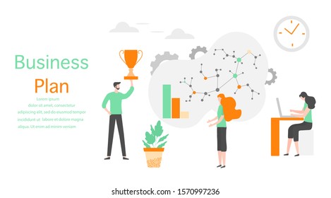 Vector illustration Profit growth planning, financial increase, development People Research, strategy selection, statistics, planning, marketing, study of performance indicators Business plan concept