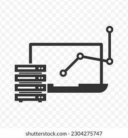 Vector illustration of profit laptop data icon in dark color and transparent background(png).