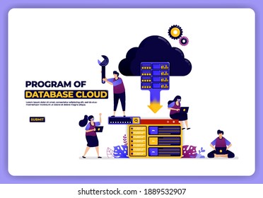 vector illustration of program of database cloud. hosting and storage system. designed for landing page, banner, website, web, poster, mobile apps, homepage, social media, flyer, brochure, ui ux