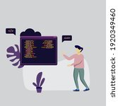 Vector illustration. Programmer at work concept, Programming skills concept with character. modern flat people character. ideal for websites, landing pages, UI, mobile applications, posters, banners.