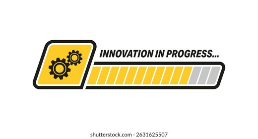 Vector illustration of a progress bar with gears and the text "Innovation in Progress" – symbolizing development, creativity, and forward thinking.
