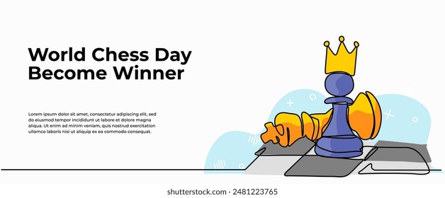 Vector illustration of progress from pawn to king in chess.Modern flat in continuous line style.