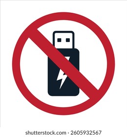 Vector illustration of prohibited, No USB Devices Allowed Sign