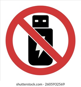 Vector illustration of prohibited, No USB Devices Allowed Sign