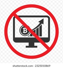Vector illustration of prohibited from operating bitcoins icon in dark color and transparent background(PNG).