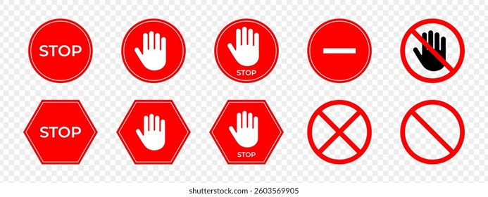 Vector illustration of prohibited road signs set isolated on transparent background