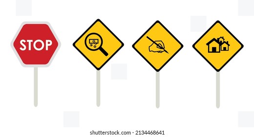 vector illustration of prohibition and caution signs for refugee documentation and regulations