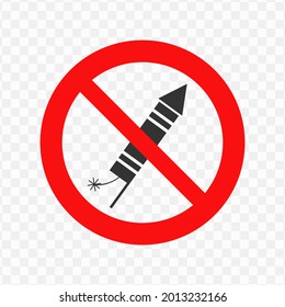 Vector illustration of prohibition for firework icon in dark color and transparent background(png)
