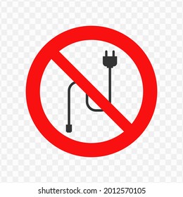 Vektorgrafik des Verbots, das Plug-Icon in dunkler Farbe und transparentem Hintergrund einzustecken (png)