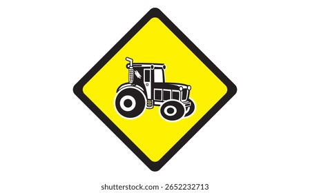 Vector illustration of a prohibition sign with an agricultural tractor icon. Used to indicate restricted areas where farm tractors are not allowed. Suitable for road signage, safety materials 