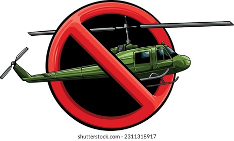 vector illustration of Prohibition sign for all Helicopters.
