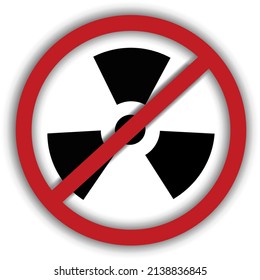 Vector illustration of a prohibition sign with a crossed out sign of radiation. Prohibition of the use of radioactive elements