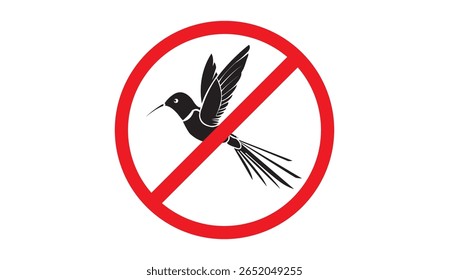 Vector illustration of a prohibition sign featuring a bird. Suitable for areas where birds are not allowed or where feeding birds is restricted, such as airports, clean zones, or conservation areas.