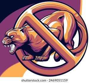 vector illustration of Prohibition sign of panther