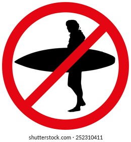 Vector illustration of a prohibition of surfing on white background.