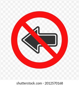 Vector illustration of prohibition to turn left icon in dark color and transparent background(png)