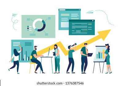 Vector illustration, project management, business communication, document management and consulting. Modern vector illustration concept for website and mobile website development.