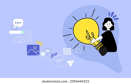 Vector illustration of project manager with new ideas, brainstorming for Ux design improvements, marketing and web archive improvements.