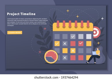 Vector illustration Project timeline with landing page concept. Deadline, project time limit, task due dates concept. Flat style design modern 