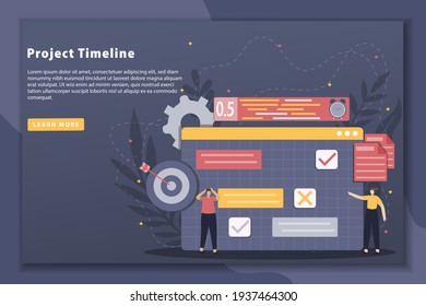 Vector illustration Project timeline with landing page concept. Deadline, project time limit, task due dates concept. Flat style design modern 
