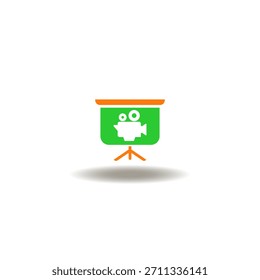 Vector illustration of projector or presentation board with cam. Symbol of movie, cinema premiere. Icon of film home theatre.
