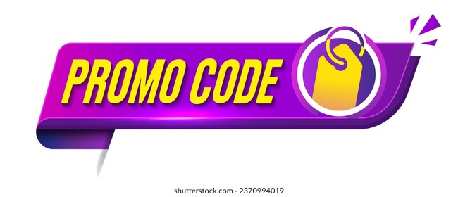 Vector Illustration Promo Code Label. Trendy Banner, Promotional Poster, Gift Coupon or Voucher. Digital Marketing Graphic Element Isolated on White Background. 
