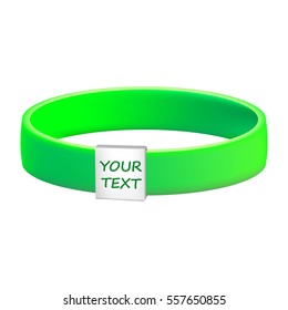 vector illustration of promo silicone or plastic elastic bracelet used for charity or advertisement with place for text green