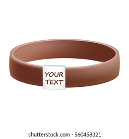 vector illustration of promo silicone or plastic elastic bracelet used for charity or advertisement with place for text brown