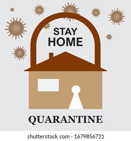 Vector illustration promoting campaigns in the fight against the 2019-nCov coronavirus epidemic.House in the shape of a closed padlock and the inscription to stay at home.Graphic element and template.