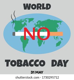 Ilustración vectorial que promueve el Día Mundial sin Tabaco,cigarrillo ardiente, tierra e inscripción.Elemento gráfico para banner, archivo poster.Eps.