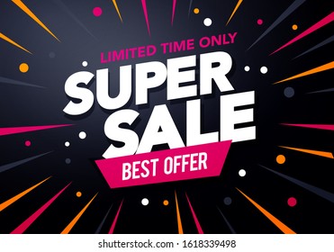 Banner de gran superventa para promoción de la ilustración vectorial. Diseño De Descuento Para Boletín, Afiche Y Web.