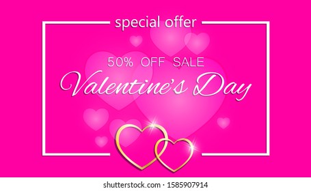 Vector illustration for promotional materials. Banner discounts for Valentine's Day. Banner, flyer, invitation, coupon.