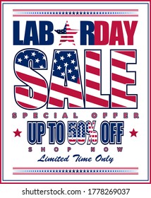 Vector illustration for promotional sales for US Labor Day. Perfect for any use.