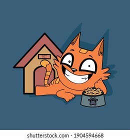 vector illustration of a prone Lazy Orange Cat. with outline style