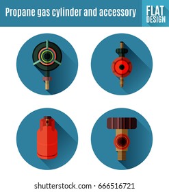 Vector Illustration of  propane gas cylinder and accessory flat icon design.