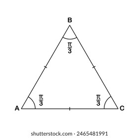 Vector illustration of properties of equilateral triangle in mathematics on white background.
