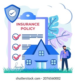 Vector illustration of property insurance concept. protection of property and life from damage and the idea of ​​security. Safety from disaster.