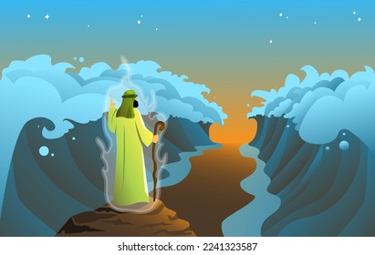 vector illustration of Prophet moses split the sea