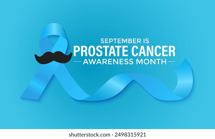 vector illustration Prostate Cancer Awareness Realistic Light-Blue Ribbon with mustache .Background, placard, banner design template.