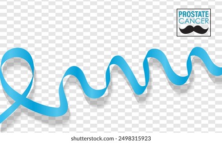 vector illustration Prostate Cancer Awareness Realistic Light-Blue Ribbon with mustache .Background, placard, banner design template.
