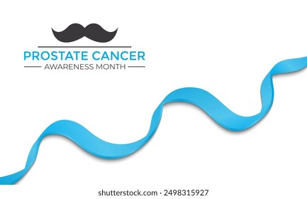 vector illustration Prostate Cancer Awareness Realistic Light-Blue Ribbon with mustache .Background, placard, banner design template.