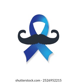 ilustração de vetor Consciência do câncer de próstata Fita azul-clara realista com bigode. Fundo, cartaz, modelo de design de banner.